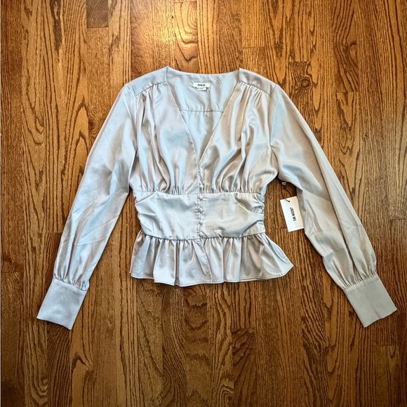 Jason Wu Peplum Ruffle Blouse – Gray Silver – Size S – NWT - Picture 2 of 10